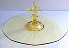 Fostoria Fairfax Yellow Topaz Glass Fleur De Lis Handle Tray Plate Platter Dish