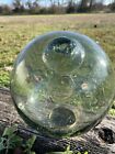 Antique Japanese Glass Fishing Float Large Green With Kanji Mark 10  Diameter 