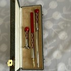 Vintage Metal Writing Set With Dip Pen  Letter Opener  Wax Seal In Box