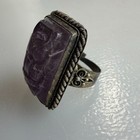Vintage Sterling Silver  Chinese Export Carved Amethyst Adjustable Ring 30s-50s 
