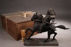 Antique Japanese Bronze Mounted Samurai Statue 12inch Yoroi Horse Meiji Era 19th