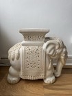 Vintage Oriental Asian Large Heavy Ceramic Elephant Plant Stand In Off-white