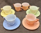 Vtg Mcm 50 s Hazel Atlas Child s Dishes Little Hostess Tea Set Pastel Milk Glass