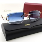 Cartier Sunglasses Blue Diamond Cut Lenses Vintage Custom Gold Frame Big C Decor