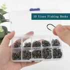 600 Fish Hooks 10 Sizes Fishing Black Silver Sharpened With Box Quality Kit   
