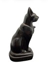 Egyptian Bastet Cat Goddess Carved Black Stone Statuette With Heiroglyphics