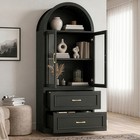 Arched Glass Display Cabinet With Drawers  Modern Storage Cabinet  Black