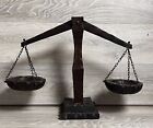 Vintage Large Balance Carved Wooden Metal Scales Of Justice W  Vase Decorative