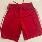 Adidas Kids Red Athletic Shorts Aeroready White Stripes Drawstring