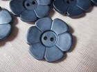 Vintage Nos Lot Set 9 Lrg  Black Molded Posy Flower Buttons -- 1-1 8th In 28mm