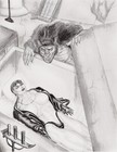 Art Work Original Pencil Drawing 11 X 7  Were Wolf Vs The Vampire Queen 