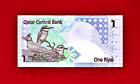 One Riyal 2008 Qatar Unc Note  p-28a  Not Dated  With Mark For The Blind  Falcon