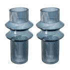 Fluted Accent Vase X2  Geometric Flower Bottle 11 8  Glass Home Tabletop Decor