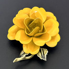 Vintage Large 3d Enameled Yellow Green Flower Detailed Ladies Brooch Pin