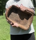 Antique Primitive Hand-hewn Wooden Dough Bowl Trencher W Stub Handle Americana