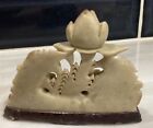 Vintage Chinese Hand Carved Soapstone Asian Floral Figure With Stone Base