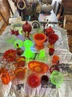 Vintage Glowing Depression Glass -2 Pieces   1 Large   1 Small  uranium cadmium 