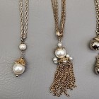 Vintage Necklace Lot Of 4 Pendant Ball Tassel Gold Tone Chain