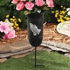 Memorial Praying Hands Black Flower Vase Stake Outdoor Garden Grave Cemetery