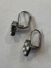 Vintage Silver Tone Crystal Stacked Square Cluster Leverback Drop Earrings 19