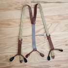 Braided Split Leather Stretch Y-back Button Down Suspenders Braces Adjustable