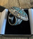 Vtg Dome Turquoise Coral Ring Silver Inlay Jewelry Sz 7 5 Sterling  Heavy