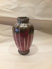Japanese Meiji Period Art Vase W silver Basket Weave Overlay 5  Tall 1910