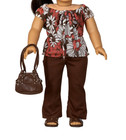 Brown Floral Blouse With Pants Set   Fits Most 18  Girl Dolls   18 Inch Doll
