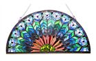 Stained Glass Window Panel Half Moon Handcrafted Peacock Design  Art Glass