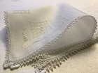  8164    vintage 20s French Embroidery Clover Linen   Lace Wedding Handkerchief