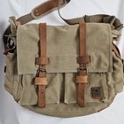 Sechunk Vintage Military Leather Laptop Bag Messenger Bag