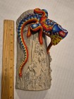 Huichol Iguana On Ceramic Log  Hand Beaded Mexican Folk Art  Signed  