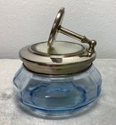 Antique Vintage Blue Glass Photograph picture Vanity Powder Jar