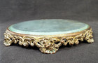 Antique Footed Plateau Mirror Round 10  Beveled Vanity Stand Metal Flowers