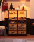 Wlive Tall Nightstand With Led Lights Charging Station 3 Fabric Drawers Rustic B