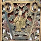 Antique Chinese Hand Carved Figure Floral Pierced Wood Panel Plaque