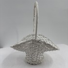 Vtg Flower Basket White Wicker Wood Bottom Easter Fluted Cottage