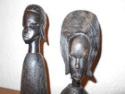 Vintage Hand Carved African Tribal 7  Wood Set Of 2 Statues