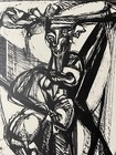 Unique Vintage Cubist Black Figural Print Mid Century Modern Art 60s - 1
