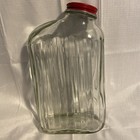 Vintage Refrigerator Glass Water Bottle Red Lid Quart Ribbed 1940   s 1950s
