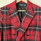 Vintage Lauren Ralph Lauren Red Plaid Blazer Size 14 Double Breasted 