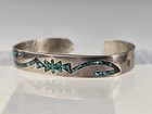 Vintage Navajo Sterling Silver Turquoise Inlay Cuff Bracelet