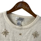 Not So Ugly Christmas Sweater Ivory Gold Beaded Snowflakes Vintage