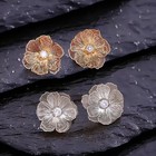 Vintage Metal Flower Zircon Teardrop Stud Earrings French Style Women 1pc