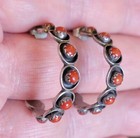 Zuni Florenda Lonasee Sterling Silver Red Coral Native American Hoop Earrings