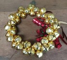 Red Green Gold All Metal Jingle Bell Christmas Door Wreath Holly Bow 10 In 