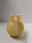 Antique Hand Blown Yellow Ribbed  8  Glass Pitcher Swirl Applied Handle 