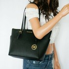 Michael Kors Charlotte Black Leather Large Top Zip Tote Nwt Free Shipping