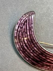 J Tostrup Norway 925s Purple Guilloch   Enamel Crescent Brooch