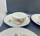 Set Of 8 Vintage Moss Rose Teacup And Snack Plates  Porcelain  4 Cups  4 Plates 